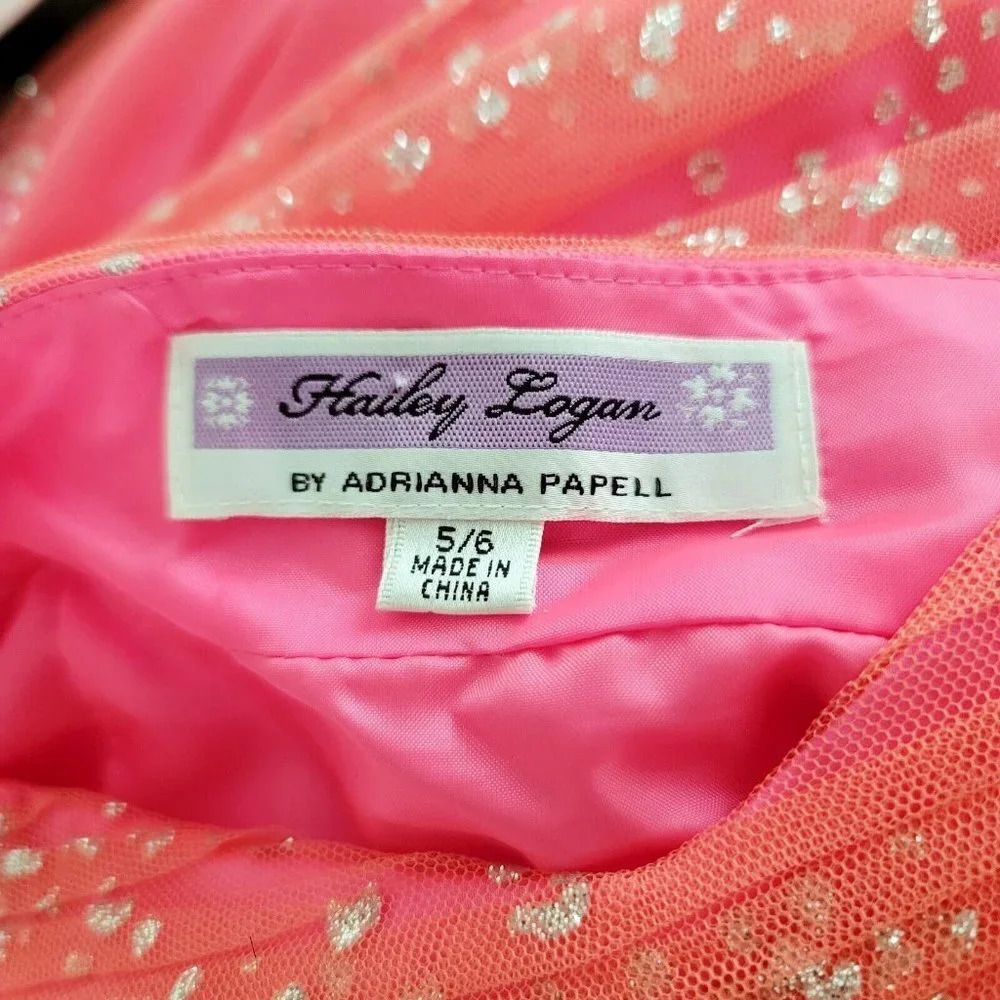 Hailey Logan Adrianna Papell Hot Pink Barbie Sleeveless Glittter Gown Dress 5/6 - Picture 14 of 16